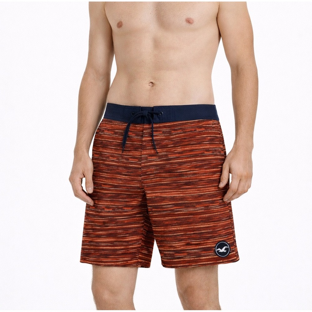 Hollister Mens 34 Board Shorts Orange Navy Blue Space Dye Swim Trunks 9 Inseam